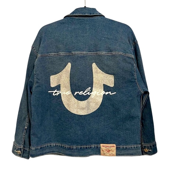 True Religion Oversized Glitter Denim Jacket Size: Medium - Picture 3 of 10